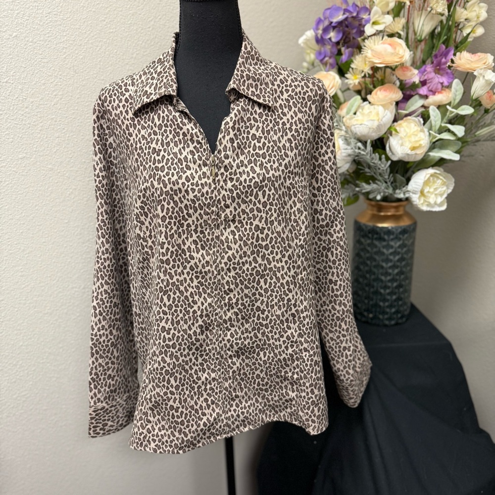 Croft & Barrow XL Leopard Print Button Down Blouse